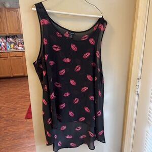 Torrid 2 Womens Black Polka Dot Red Pink Lips High Low Sheer Tunic Size 2x
